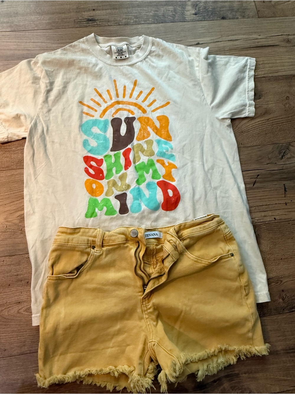 Sunshine Graphic Tee - White - comfort colors and Zenana shorts (Medium)